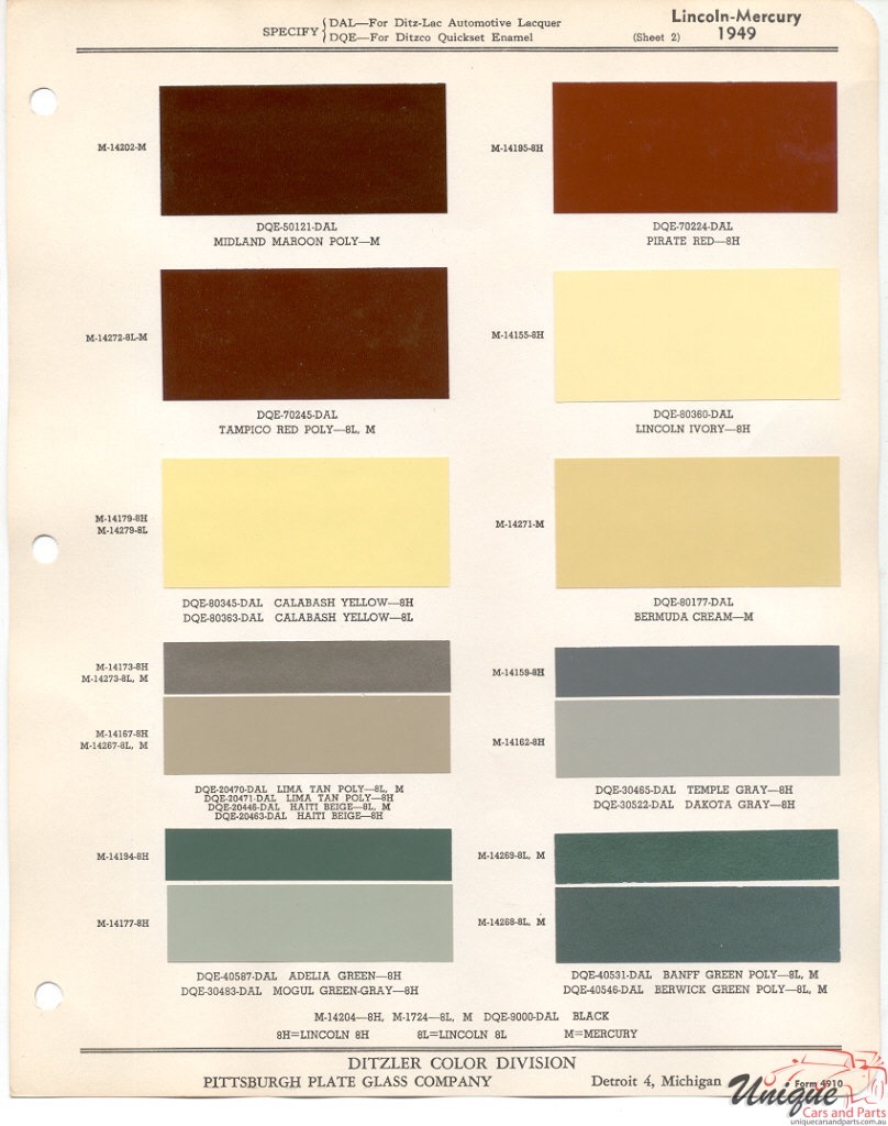 1949 Ford Paint Charts Lncoln And Mercury Paint Charts PPG 2